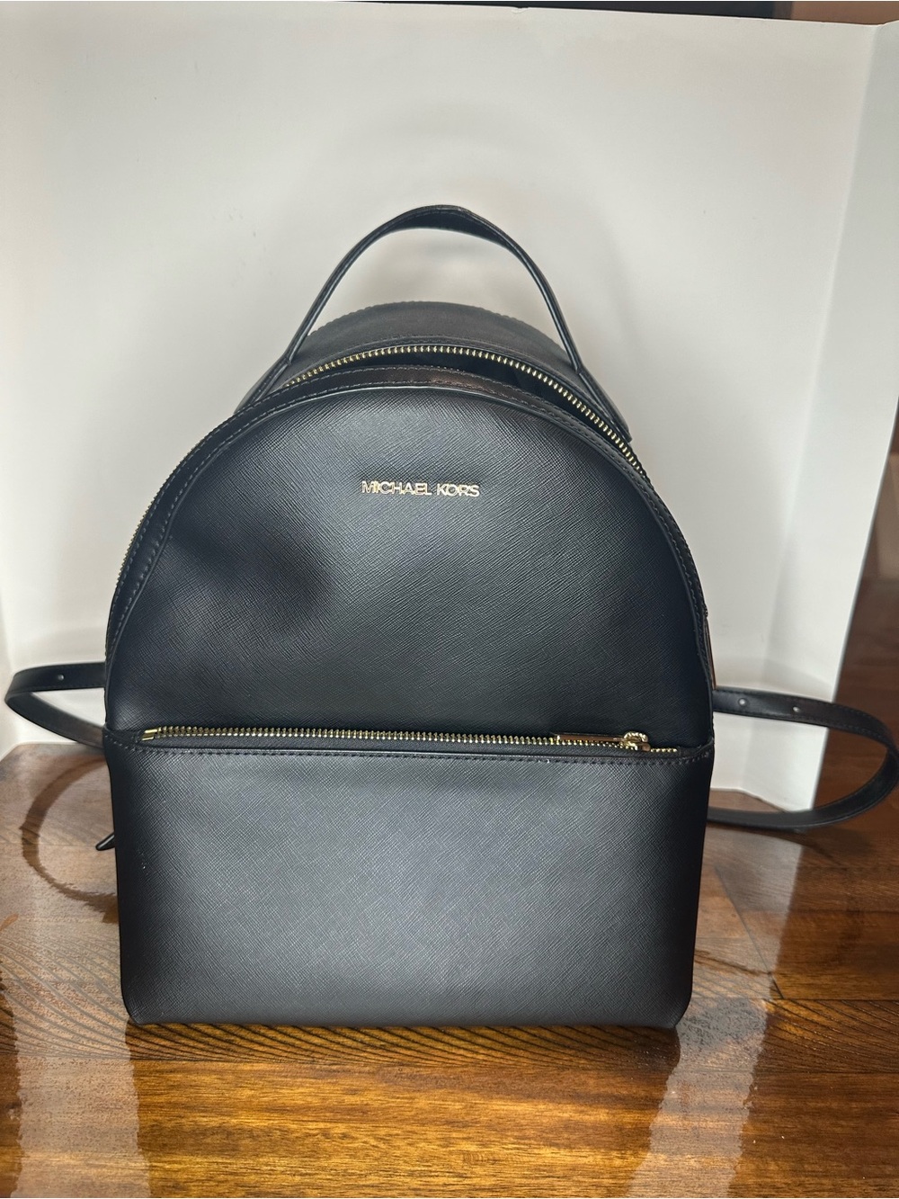 Michael Kors Black Leather Mini Backpack with Gold Hardware